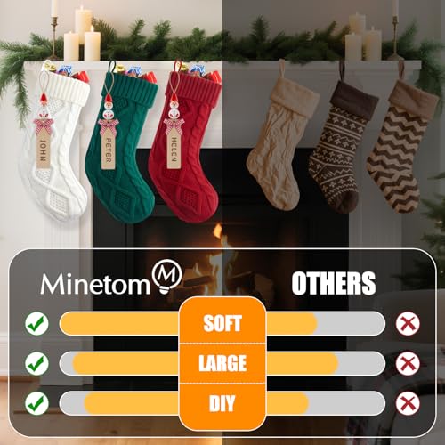 Minetom 6-Pack Christmas Stockings 18-Inch Knit Red Green White with DIY Snowman Name Tags