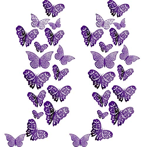 72 Pcs 3D Metallic Butterfly Wall Decals - Purple Hollow Wall Stickers