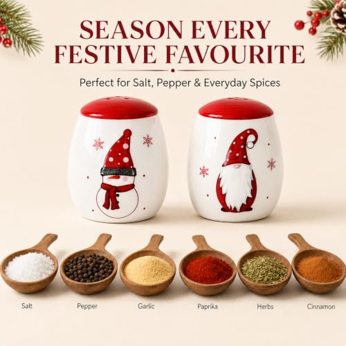 LunarFiery Christmas Salt and Pepper Shaker Set Ceramic Farmhouse Decor