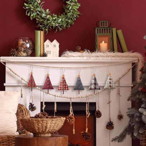 Blueweenly 12-Piece Primitive Plaid Christmas Ornaments – Fabric Tree Decor Set