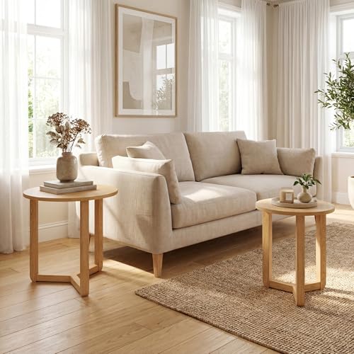 2-Piece Round Nesting Coffee Table Set, Solid Wood Tripod Side Tables