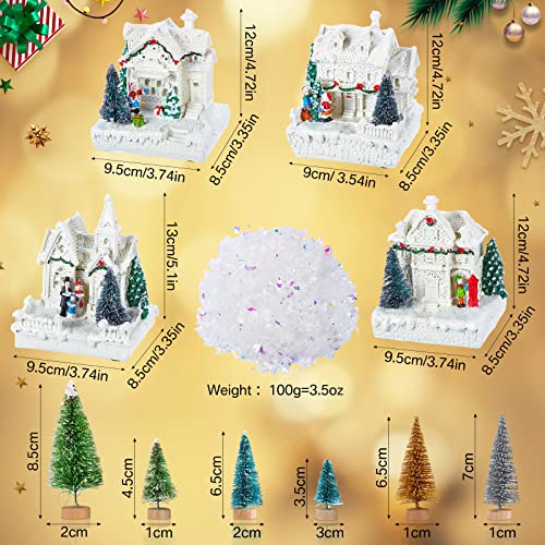 Elegant 15-Piece LED Christmas Village Set with Decor, Trees & Fake Snow