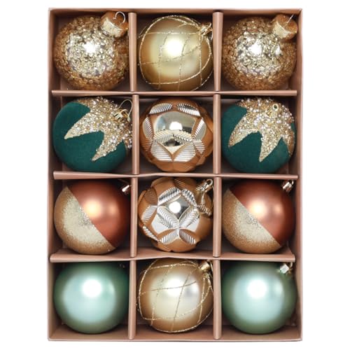 12ct 2.36 In Green Gold Velvet Baubles For Tabletop Christmas Tree