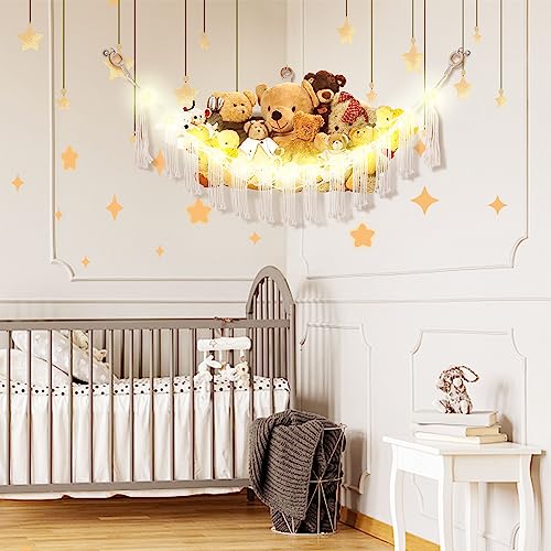 Large Stuffed Animal Hammock Corner Plushie Net with LED Lights