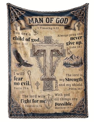 Huglanket Christian Religious Gift with Initial - Spiritual Inspirational Flannel Blanket, 50x65 Inches – T