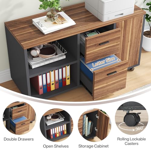71-Inch L-Shaped Executive Desk with Mobile File Cabinet and Storage
