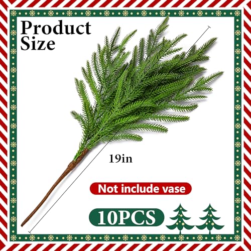 Norfolk Pine Branches 19in, 10 Pcs - Artificial Xmas Pine Needles | PURPLE STAR 1N