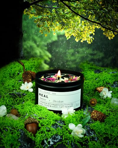 Obsidian & Baltic Amber Crystal Energy Soy Candle - 8oz Scented Candle