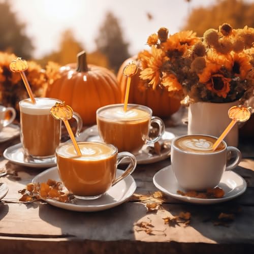 SiliFine Pumpkin Glass Drink Stirrers 12 pcs Fall Swizzle Sticks for Autumn Parties