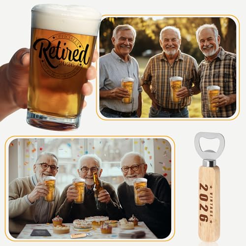 2026 Retirement Beer Glass Gift Set with Coaster and Bottle Opener