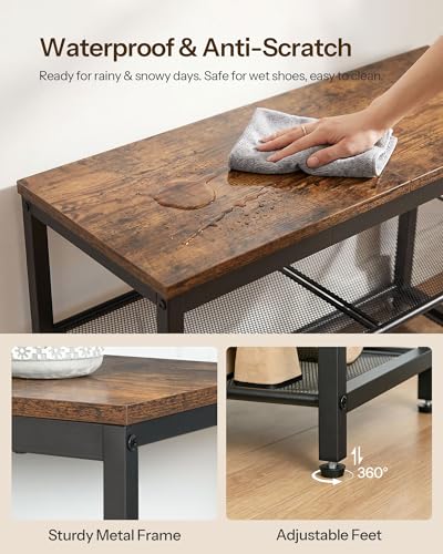 3-Tier Industrial Shoe Bench with Mesh Shelves, 29.5-Inch Entryway Organizer