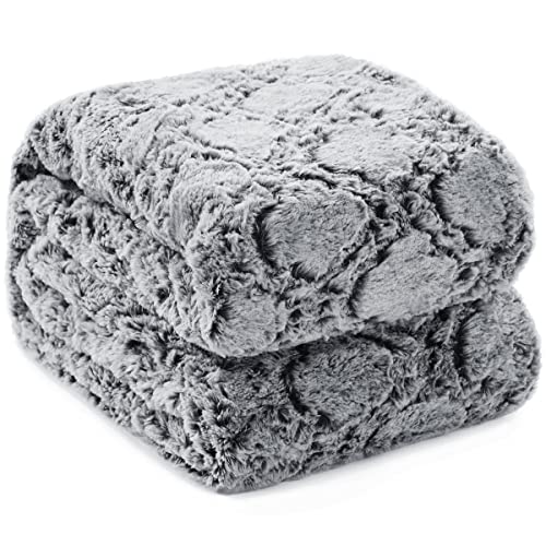 KAWAHOME King Size Faux Fur Blanket Dark Grey Ultra Soft Plush Bed Throw