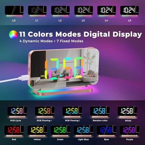 Digital Projection Alarm Clock with RGB Night Light and USB C Charging Port
