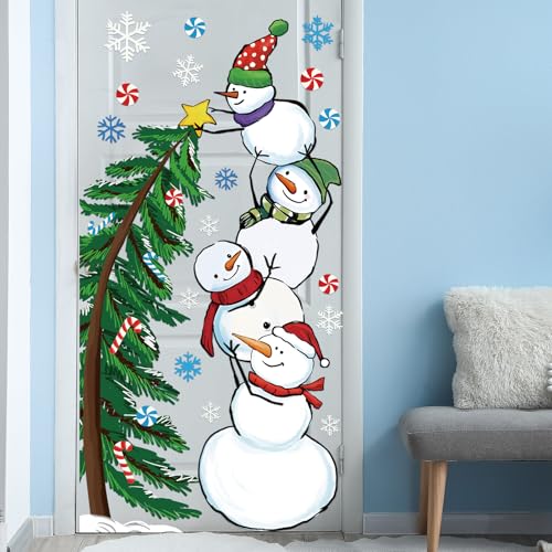 Fuutreo Christmas Door Decor Snowman Stack Tree Snowflake Candy Cane (Hand-Painted), Indoor/Outdoor