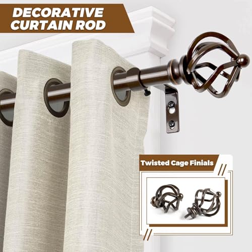 Adjustable Bronze Curtain Rod 32-58", 3/4" Metal Drapery Rod with Cage Finials