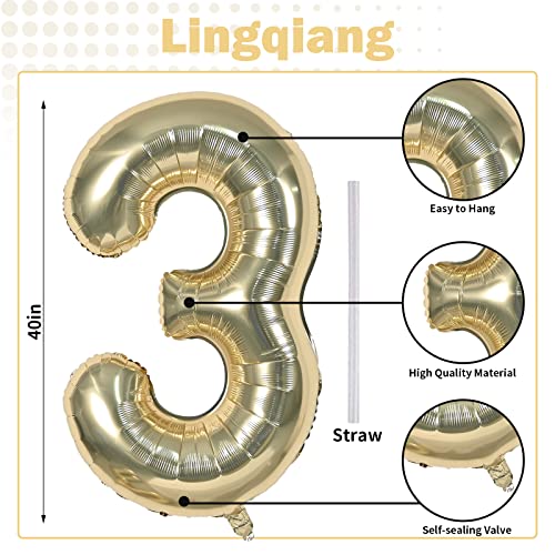 Champagne Gold Number 30 Balloons 40 Inch Foil Birthday Decorations
