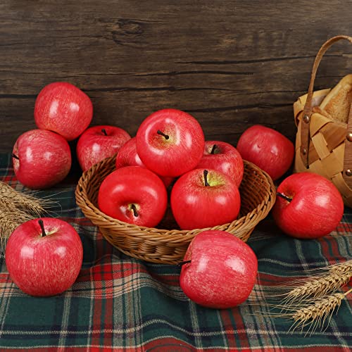 Set of 12 Realistic Artificial Red Apples for Home Decor