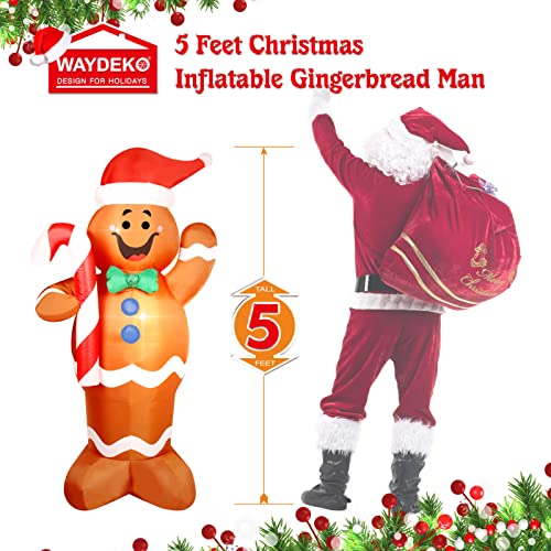 WAYDEKO 5ft Christmas Inflatable Gingerbread Man Yard Decor with Lights