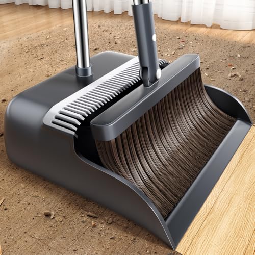 Broom and Dustpan Combo Set with 51.6" Adjustable Handle & Pet Hair Comb