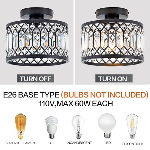 9" Crystal Ceiling Light Fixture, Modern Semi Flush Mount Light