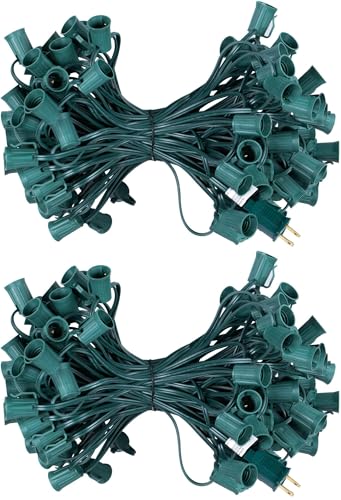 TechSense 100FT 2-Pack C9 Light Strand Set 200 FT Green Wire E17 Sockets for Indoor Outdoor Christmas & Wedding Decorations