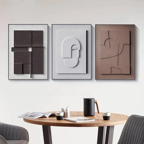 BULUXE Japandi Geometric Wall Art Set - 3D Abstract Minimalist Canvas Decor | Framed Artwork for Modern Living Room & Bedroom (Style-A, 15" W x 1" D x 23" H)