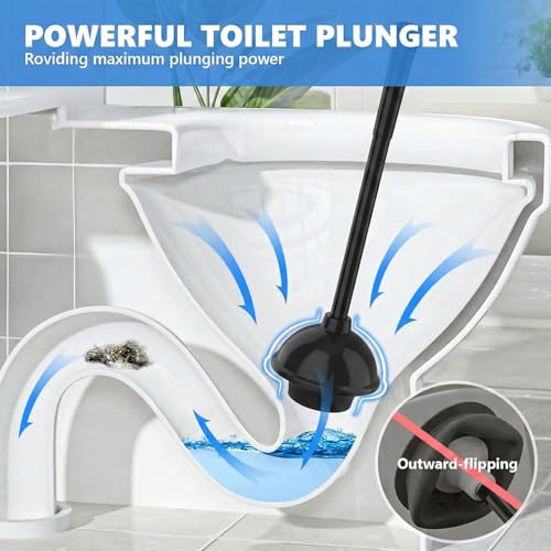 Heavy Duty Toilet Plunger with Holder for 5.3-Inch Drains - Style 1