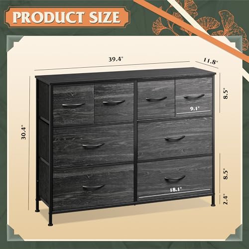 Wide 8-Drawer Fabric Dresser - Storage Chest with Wood Top & Steel Frame