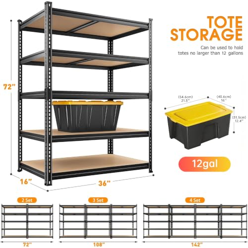 Heavy Duty Garage Shelving 2-Pack, 5-Tier Metal Storage Shelves 36"W