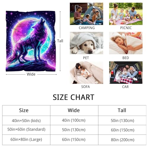 GNEW Galaxy Wolf Moon Blanket 80x60 Inches, Soft Plush Space Wolf Starry Sky Kids Gift