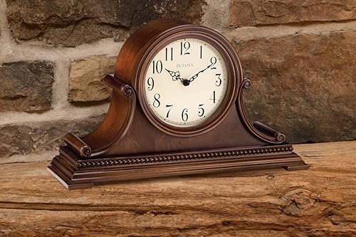Hardwood Tambour Mantel Clock with Triple-Chime and Brown Cherry Finish