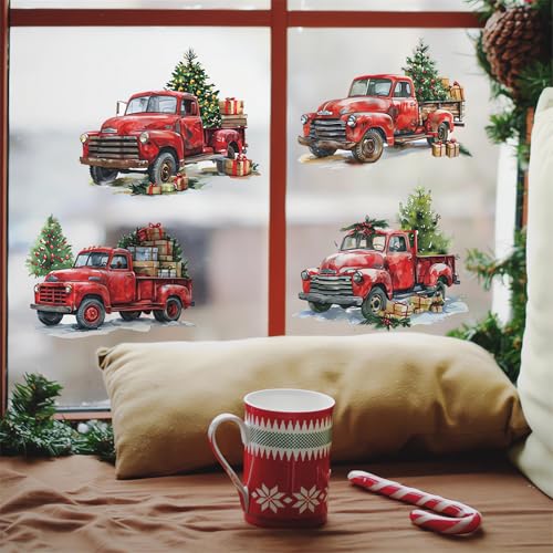 Red Pickup Truck Wall Sticker Decal – Christmas Tree Gift Decor 30x90 cm