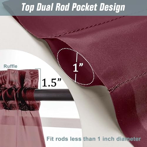 Ebesto Burgundy 2-Pack Sheer Curtains 42x84 inches Dual Rod Pocket