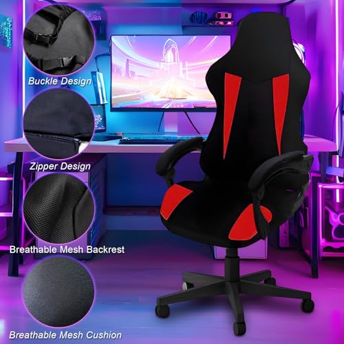Gaming Chair Cover - Stretchable Breathable Mesh, Scratch Proof, Black-Red