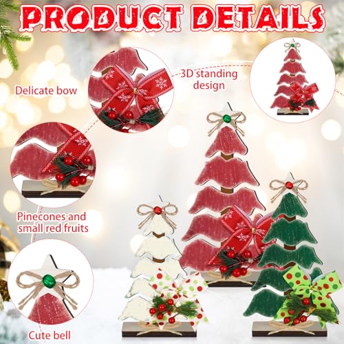 CroBlissful Classic 3-Piece Wooden Christmas Tree Tabletop Decor Set