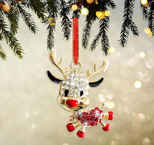 Metal Elk Christmas Ornament with Rhinestones – Hanging Elk Keepsake for Tree