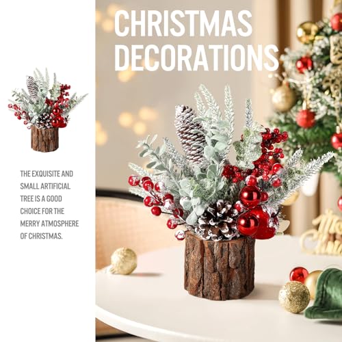 Hatisan Red Round Small Christmas Tree with Ornaments - Tabletop Indoor/Outdoor Decor