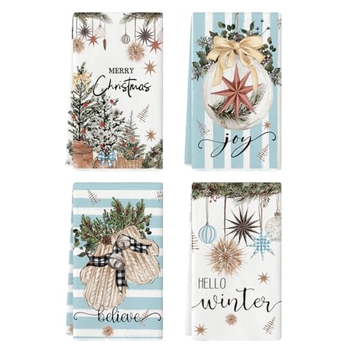 Blue Kitchen Towels Set of 4 - 18x26 Inch Absorbent Dish Towels for Cooking & Cleaning