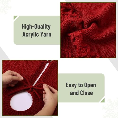 Mr. Pen Christmas Tree Skirt 36 Inch Red Knitted Holiday Decor