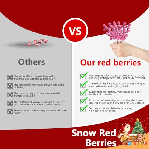 24pcs Christmas Artificial Berry Stems Snow Sprays Holly Berry Stems for Christmas Tree Decoration Holiday Crafts Xmas Ornaments and Home Decor (Pink)