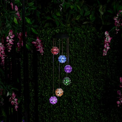 Solar Hanging Gem Sphere Mobile with LED Lights for Garden Decor