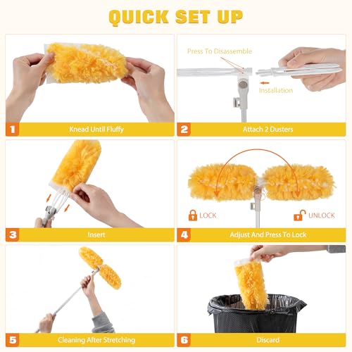 6 ft Extendable Microfiber Duster Kit with 20 Refill Pads & 360° Swivel Head