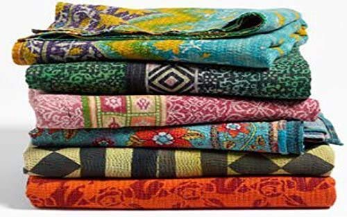 Marubhumi 10 Pcs Indian Kantha Quilt Set Cotton Bed Cover Throw Vintage Sari Patchwork