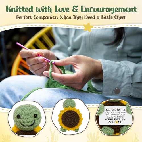 Handmade Crochet Turtle Encouragement Gift with Positive Message
