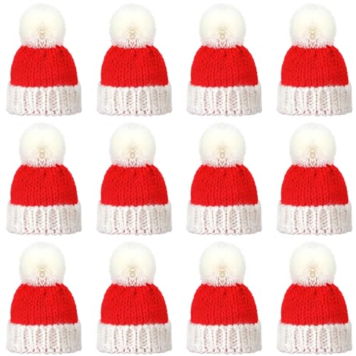 Bencailor 12 Red Christmas Knit Santa Hats with Pom Poms - Holiday Decor