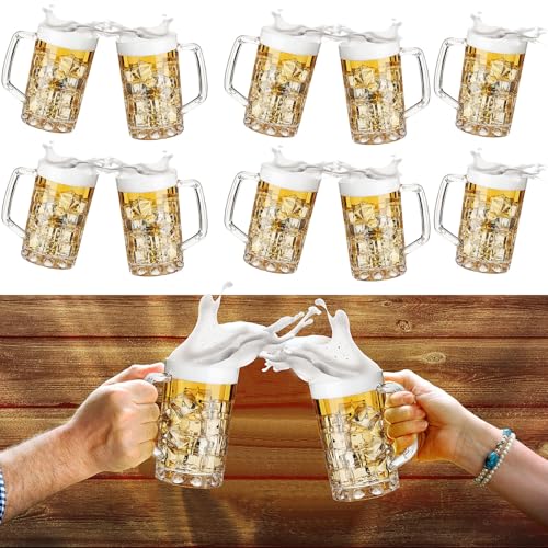 12 oz Plastic Beer Mugs with Handles - Shatterproof Clear Stein Set (10 Pcs)