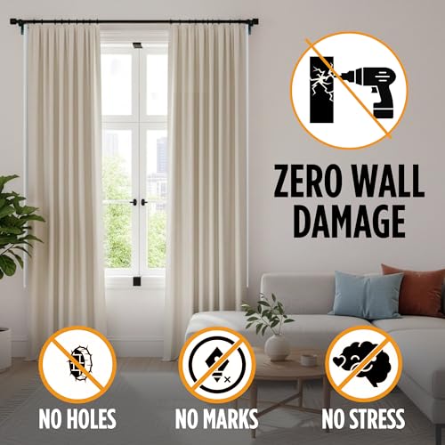No Drill Curtain Rod Brackets - Damage-Free Wall Mount, 2-Pack