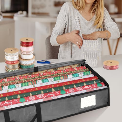 Soft Christmas Wrapping Paper Storage Bag with Pockets and Partitions