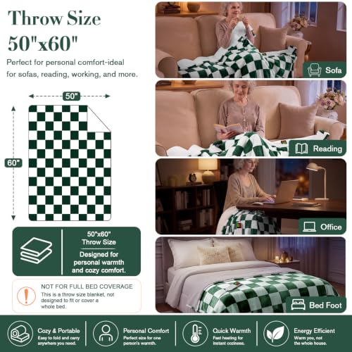 Rayvoice Heated Blanket Throw 50x60 in Dark Green | Electric Throw Blanket