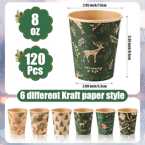 Qinyoung Rustic 8oz Christmas Kraft Paper Cups, 120 Pack (6 Styles) – Festive Hot Drinks
